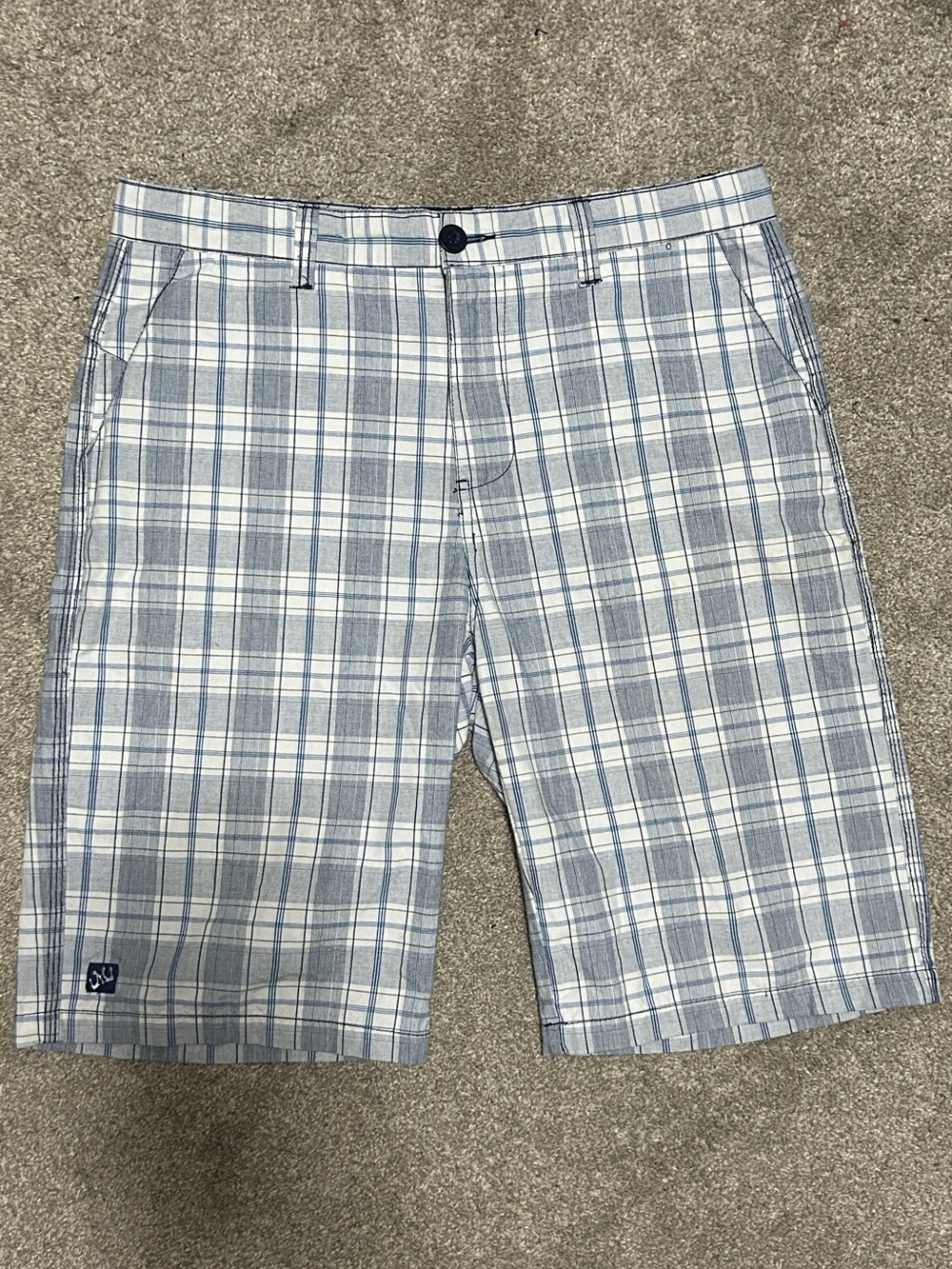 Y2K Micros Baggy Plaid Blue White Cargo Dad Shorts